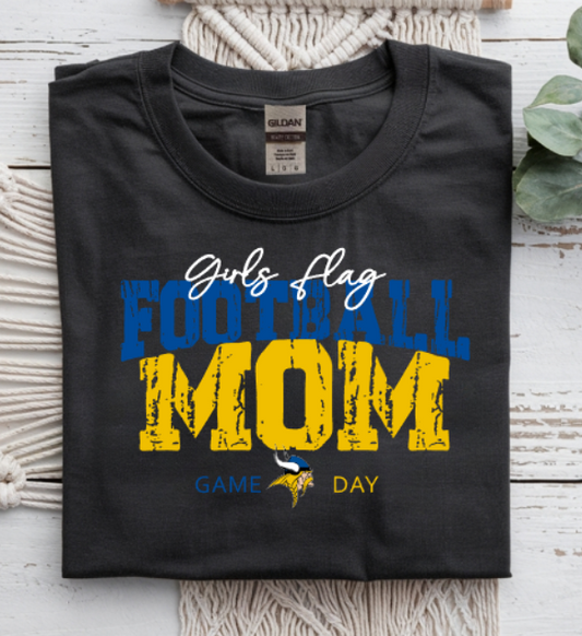 JR VIKINGS FLAG FOOTBALL MOM DISTRESS T SHIRT