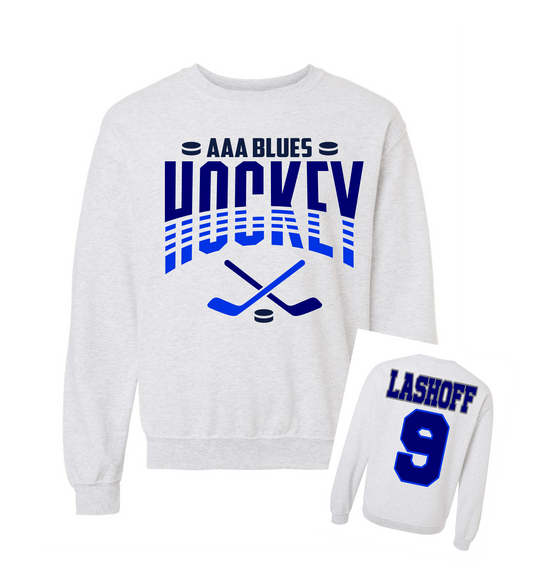 AAA blues Hockey Crewneck Front and Back