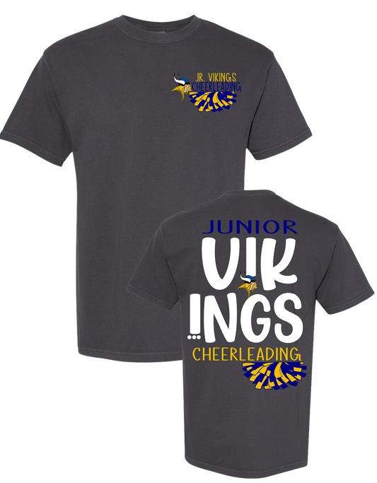 YOUTH Howell Jr. Vikings Cheer double sided Fun font and pompom PEPPER T SHIRT